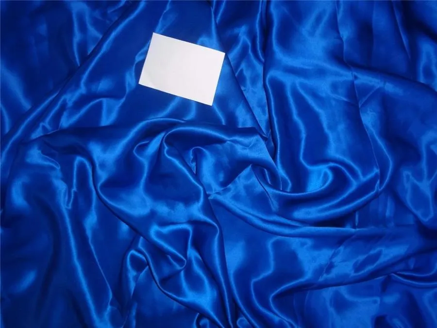 100% PURE SILK SATIN FABRIC 100 GRAMS DEEP BLUE COLOR 44&quot; wide