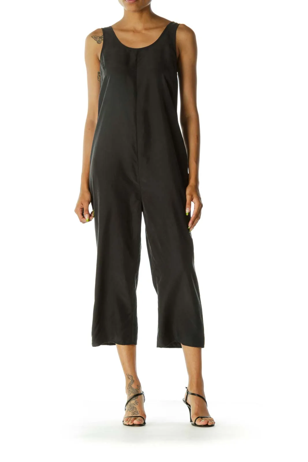 Black Relaxed Wide-Leg Jumpsuit