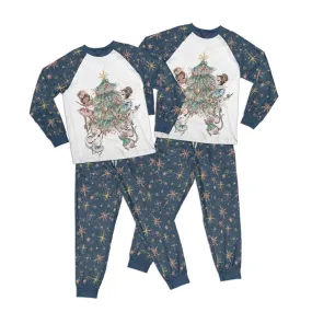 Blue and White Stars Christmas Nutcracker Kid Pajamas Set