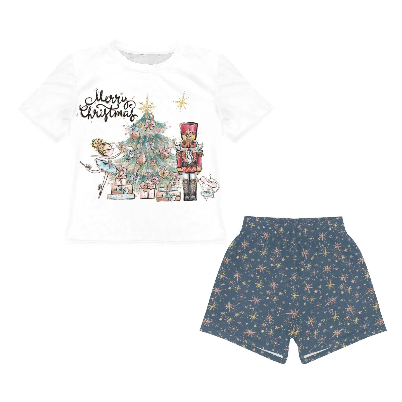 Blue Christmas Nutcracker Stars Matching Shirt and Short Sets