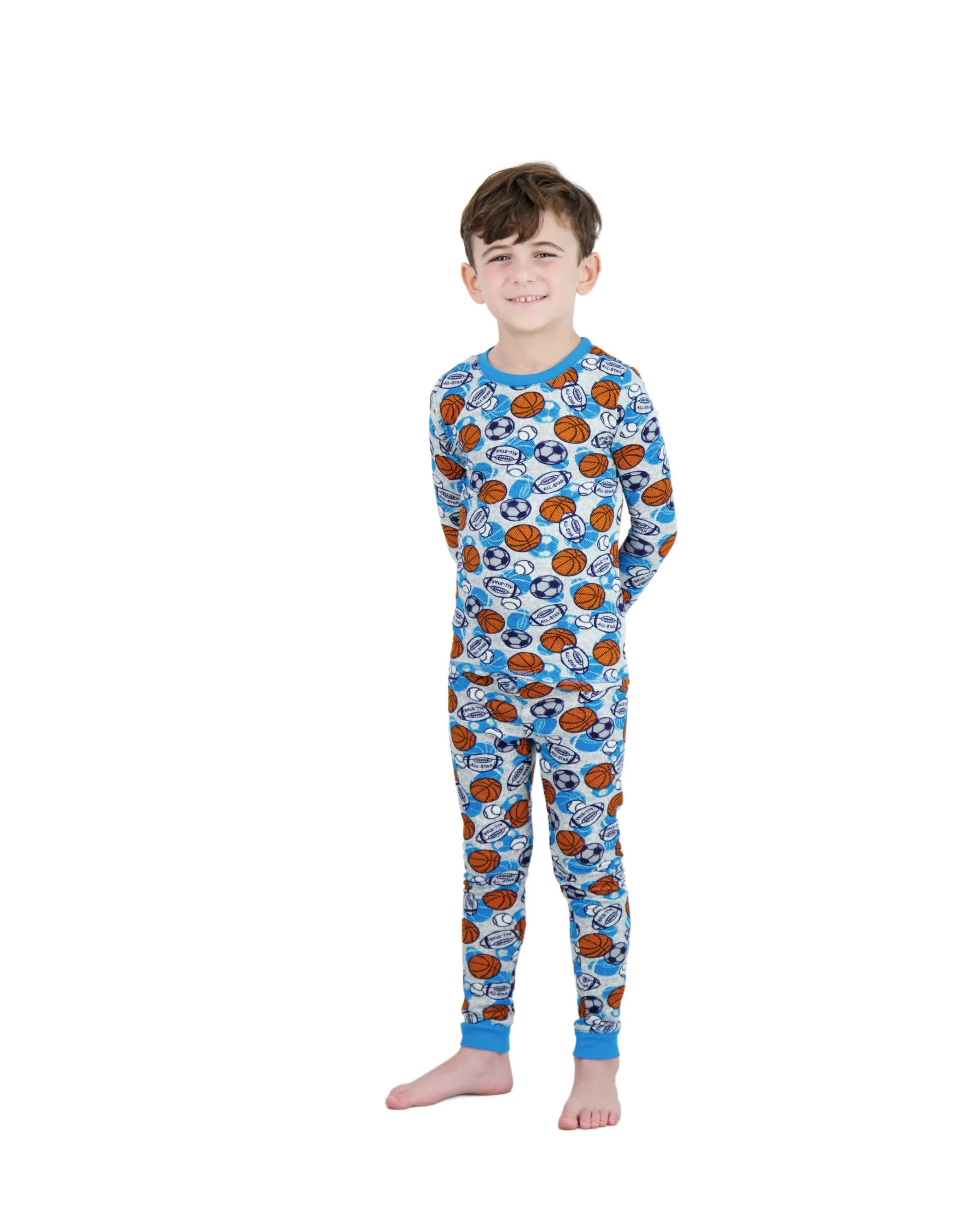 Boys 2-Piece Super Soft Jersey Snug-Fit Pajama Set- Sports, Grey & Blue Pajama Set for Toddlers and Boys