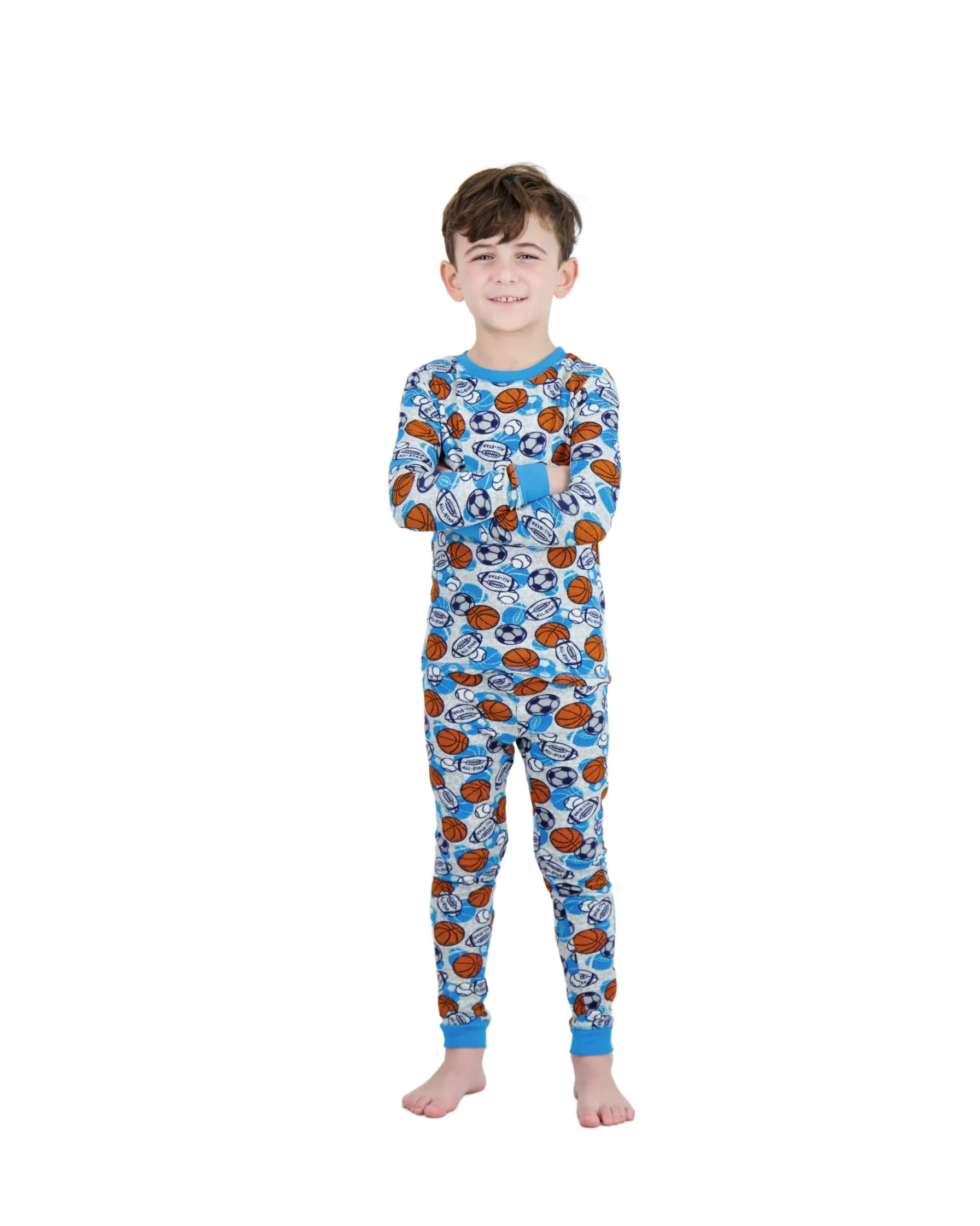 Boys 2-Piece Super Soft Jersey Snug-Fit Pajama Set- Sports, Grey & Blue Pajama Set for Toddlers and Boys