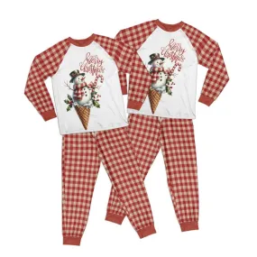 Christmas Snowman Waffle Cone Kid Pajamas Set Matching