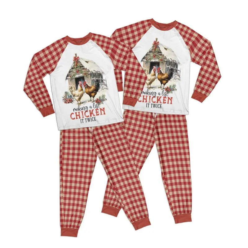 Country Christmas Making a List and Chicken it Twice Kid Pajamas Set Matching