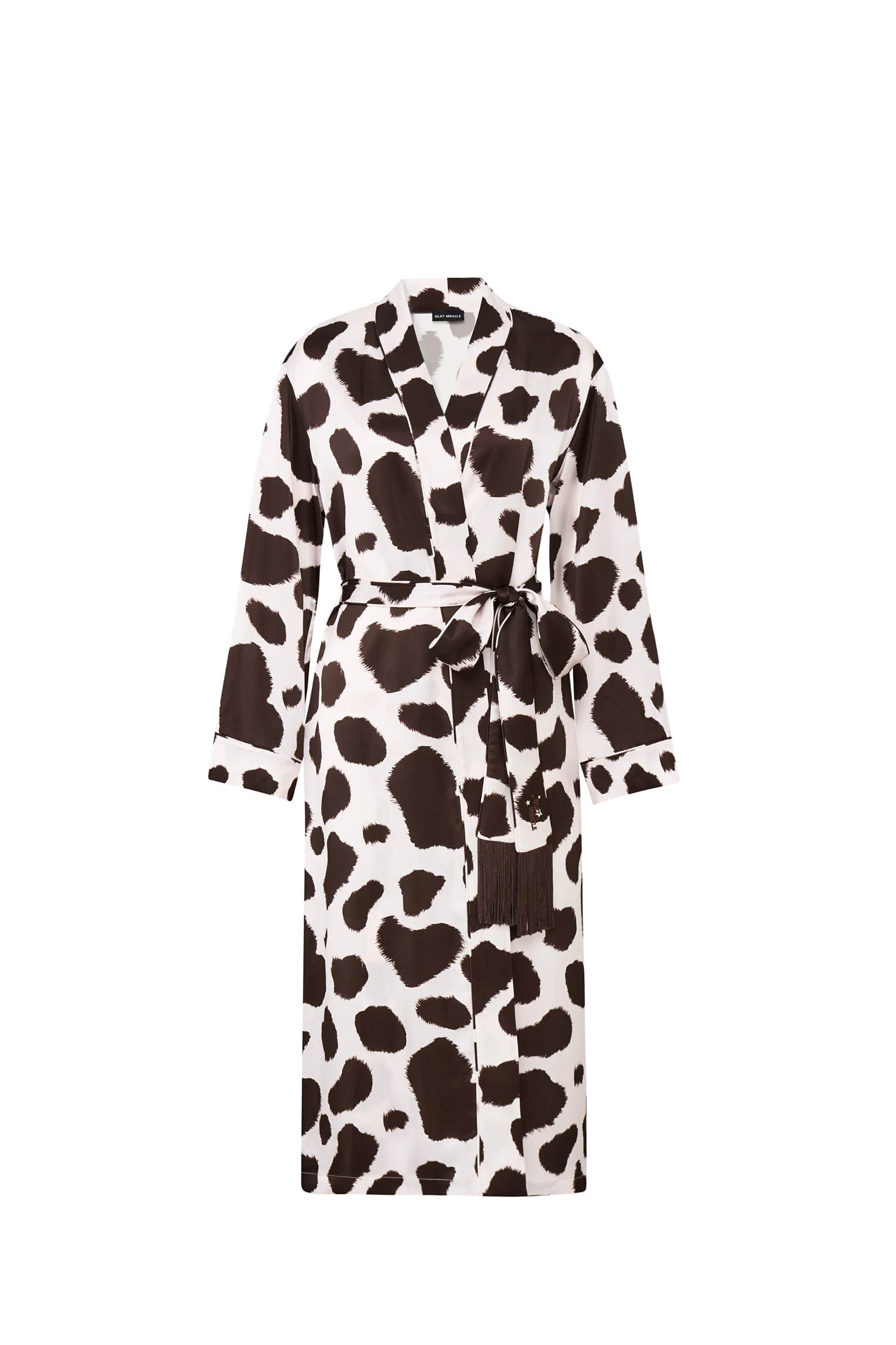 Cow Print Fringe Silk Robe