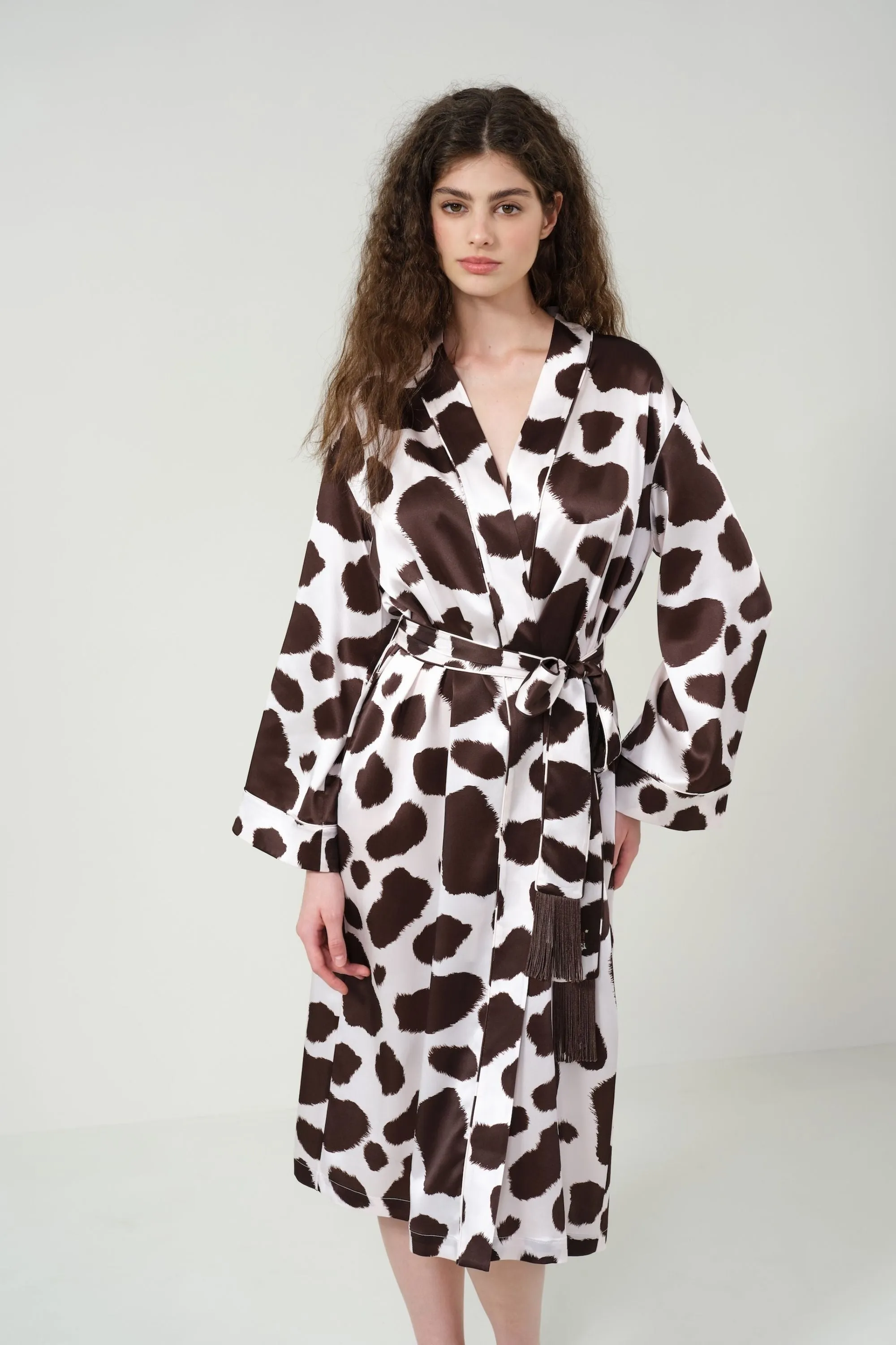 Cow Print Fringe Silk Robe