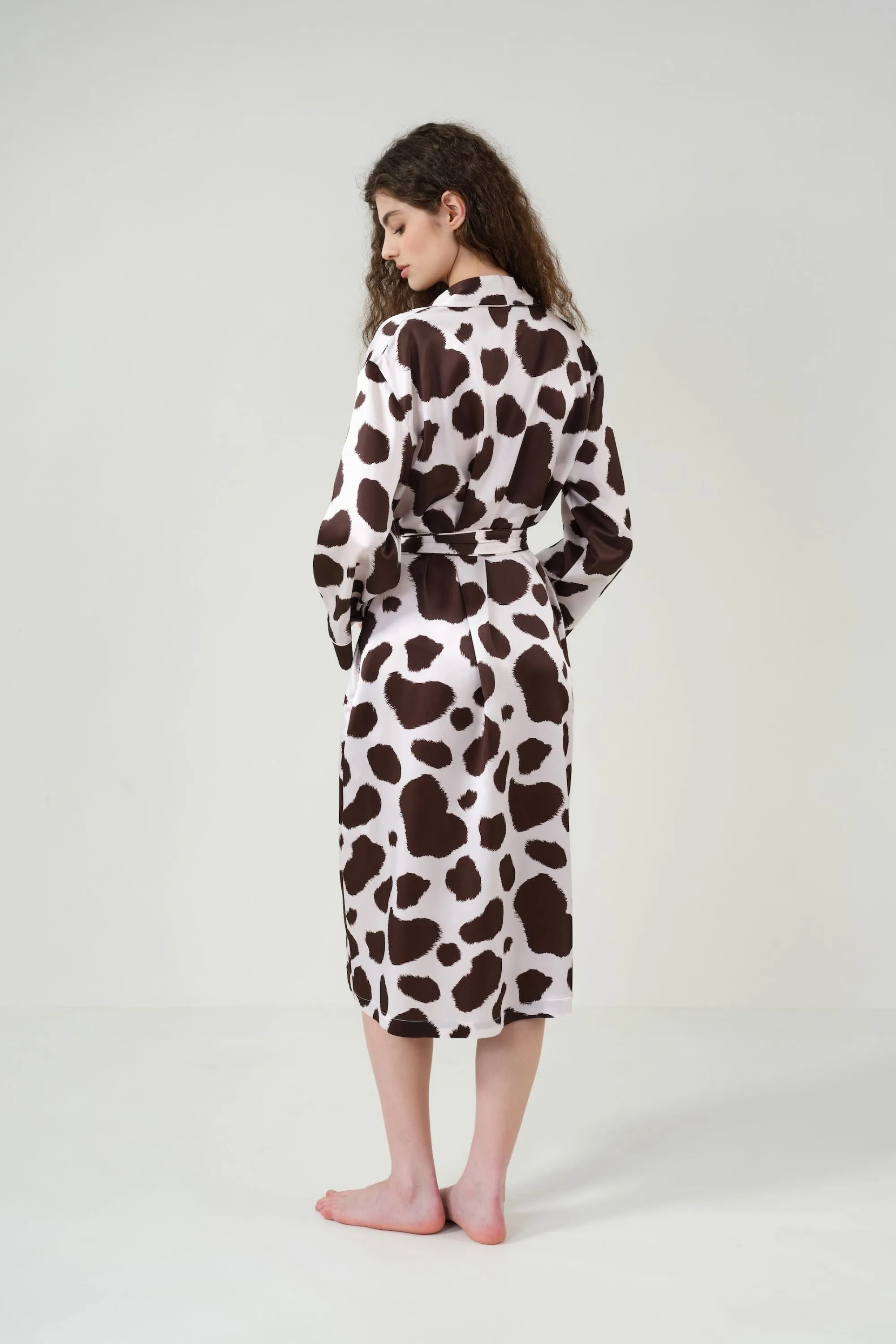 Cow Print Fringe Silk Robe