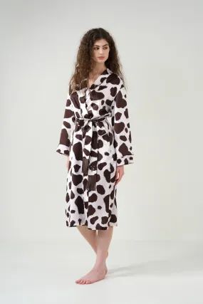 Cow Print Fringe Silk Robe