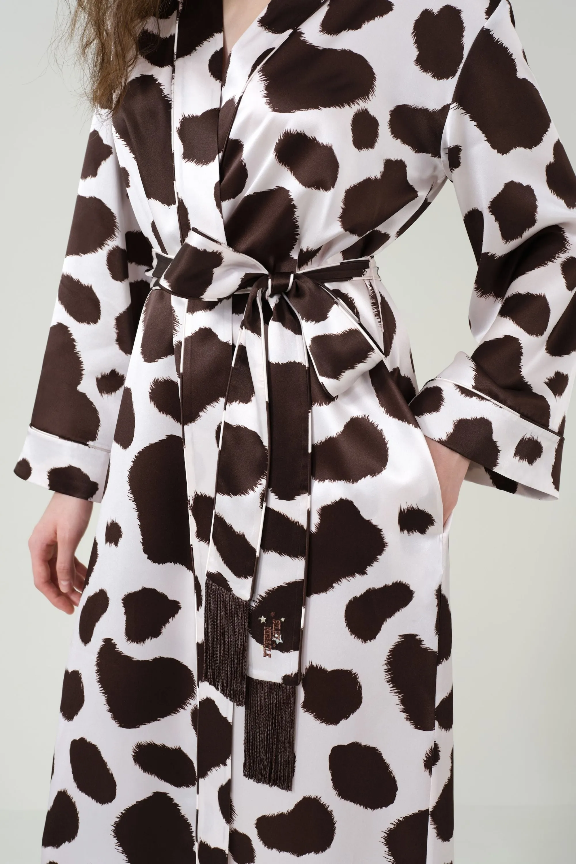 Cow Print Fringe Silk Robe