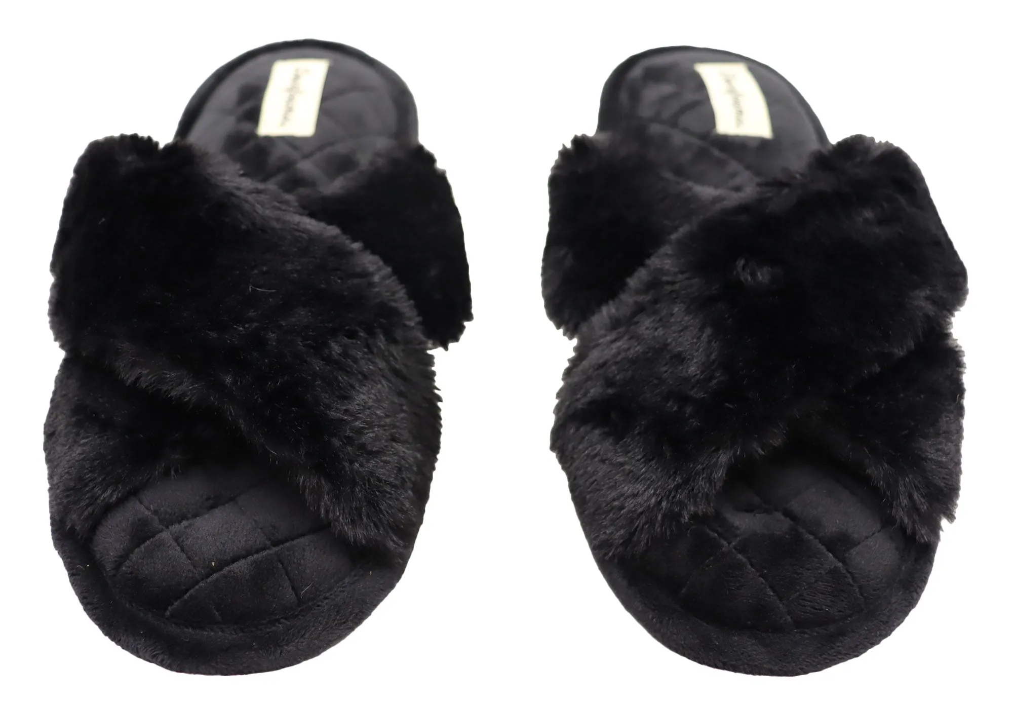 Dearfoams Womens Comfortable Jessica Furry Crossband Slide Slippers