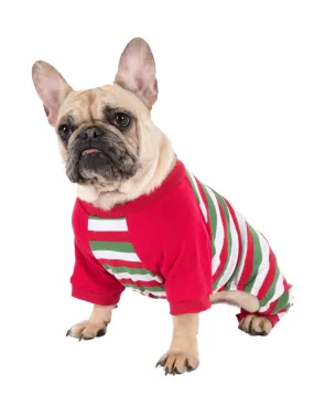 Dog Red White & Green Stripes Cotton Pajamas