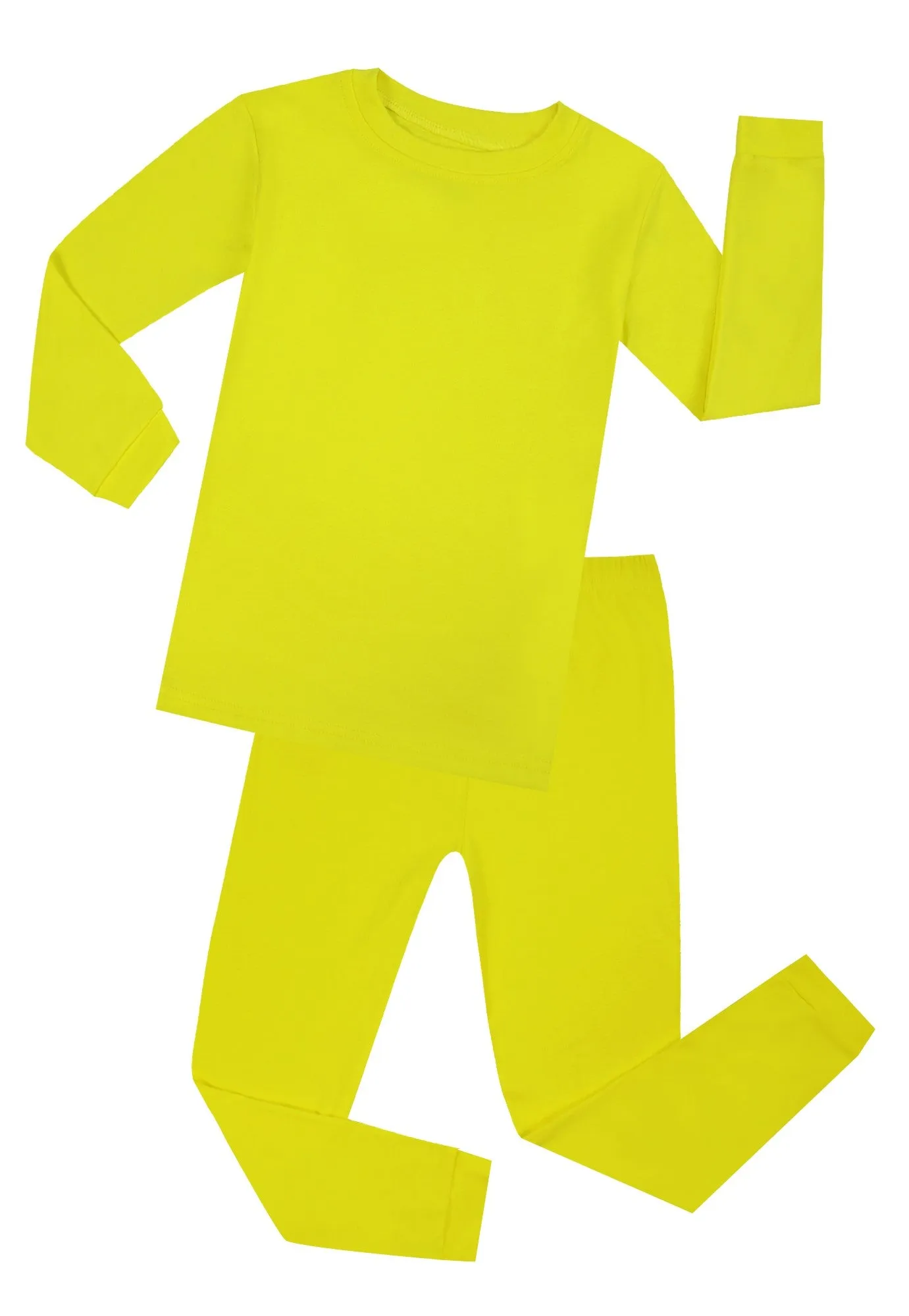 Elowel Boys Girls Yellow Solid 2 Piece Short Sleeve Pajama Set 100% Cotton (Size 12 Months -12 Years)