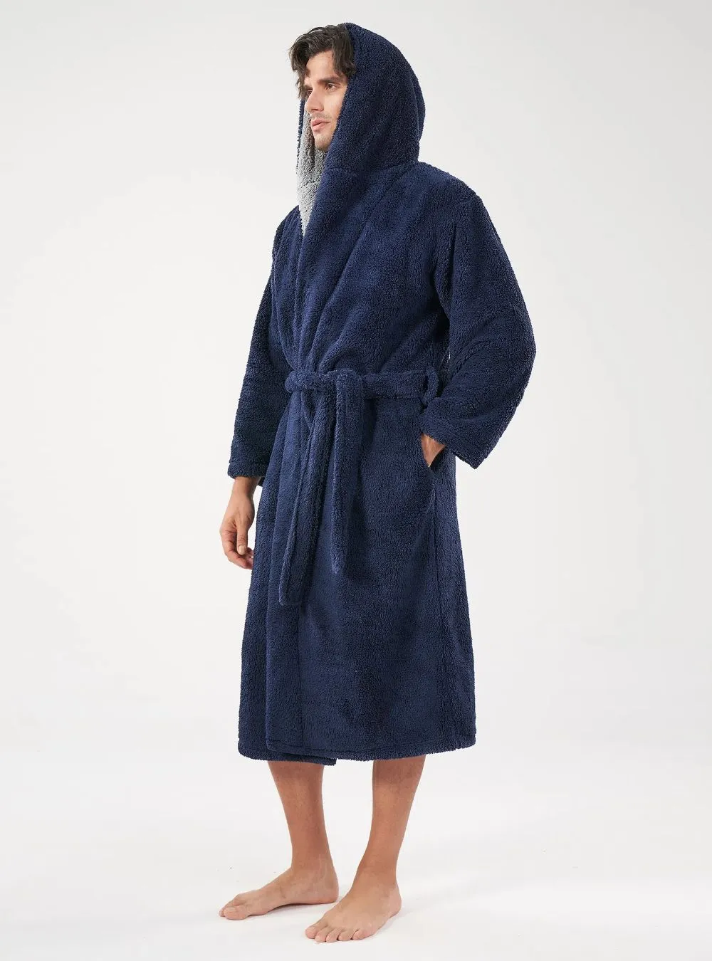 Flannel Soft Plush Long Bathrobe with Hooded