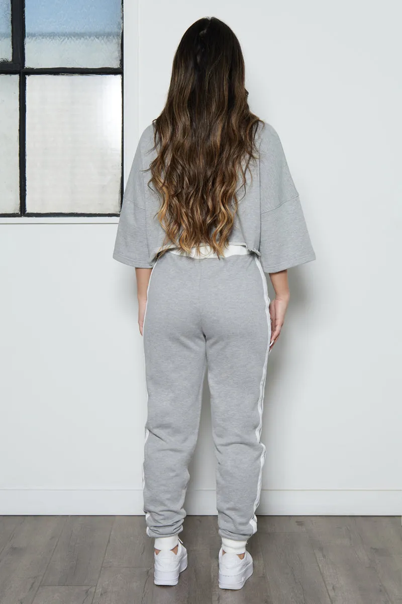 French Terry Oversize Crop Tee and Jogger Set