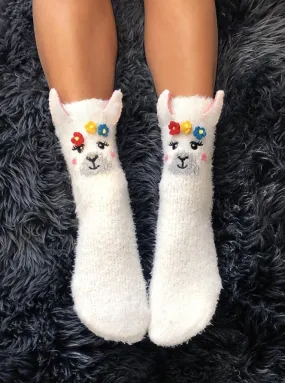 Fuzzy Llama Crew Sock