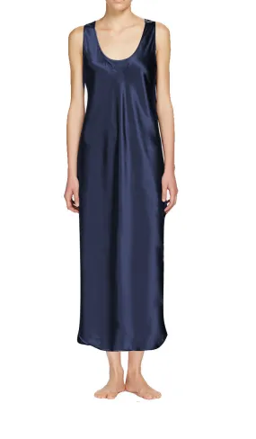 Ginia 100% Silk Nightgown with Round Neck in Navy 5010 ON SALE