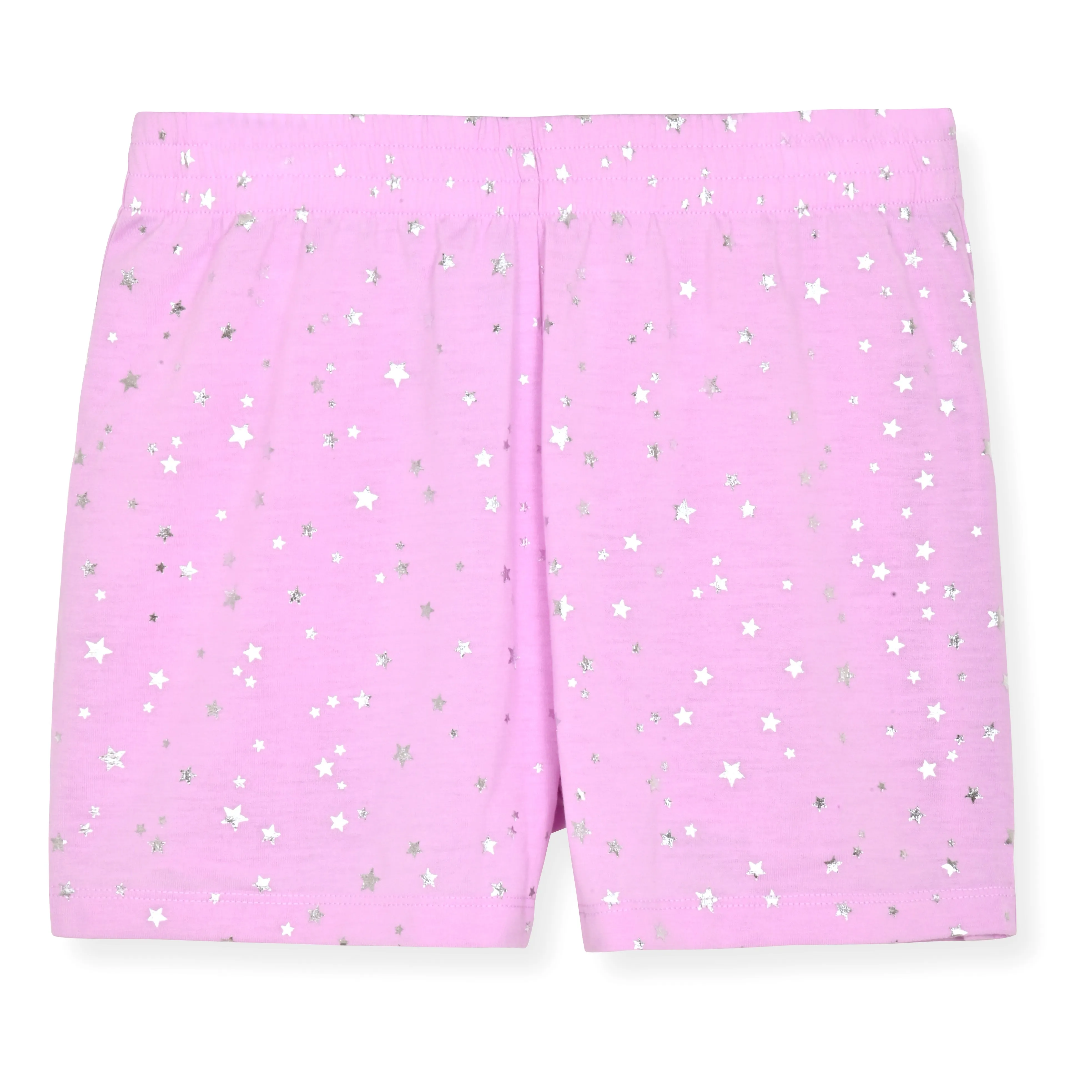 Girls 2-Piece Short-Sleeve Jersey Pajama Shorts Set with Matching Hair Scrunchie- Stars.