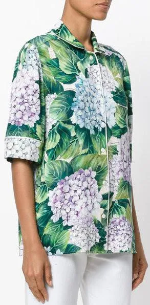 Hydrangea Print Silk Pajama Top & Short Set