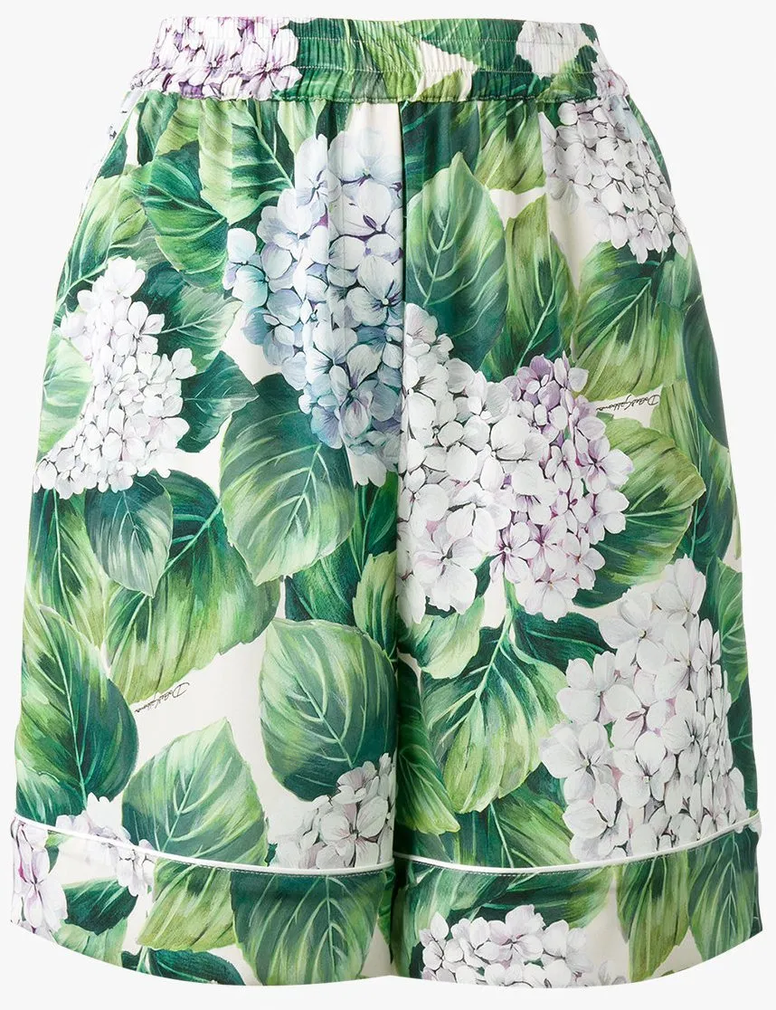 Hydrangea Print Silk Pajama Top & Short Set