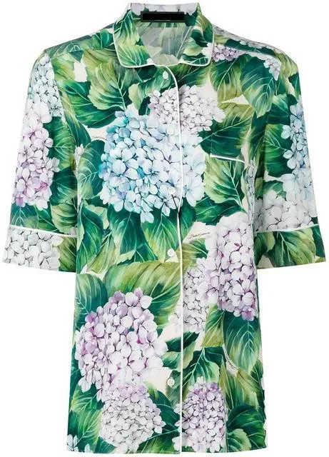 Hydrangea Print Silk Pajama Top & Short Set