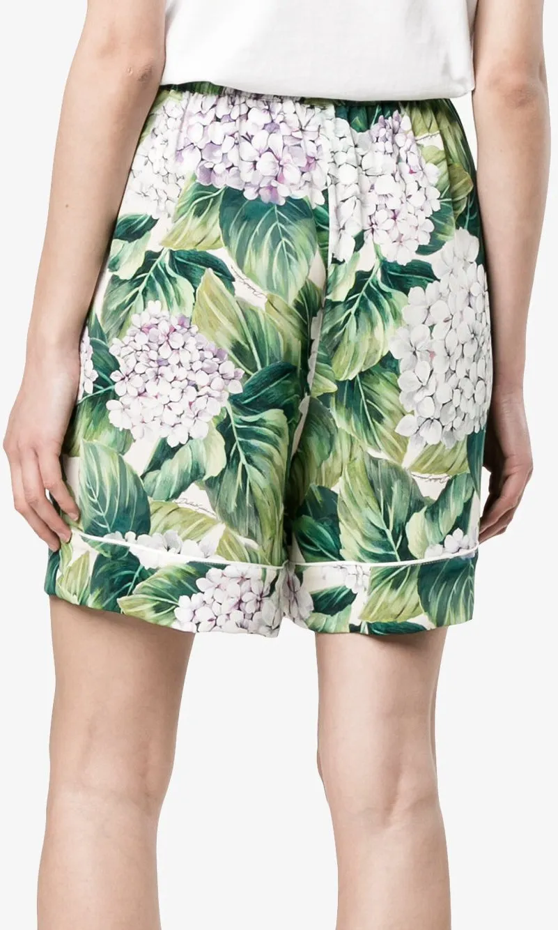 Hydrangea Print Silk Pajama Top & Short Set