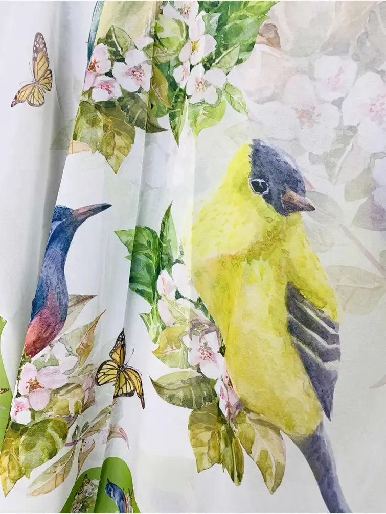 JC070970 Green-Yellow Bird & Floral Kimono