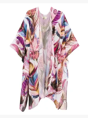 JC071065 Purple-Pink Feather Kimono