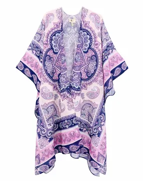 JC071073 Purple-Multi Boho Chic Paisley Kimono