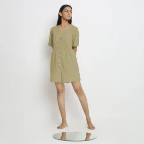 Khakhi Green Button-Down 100% Cotton Romper