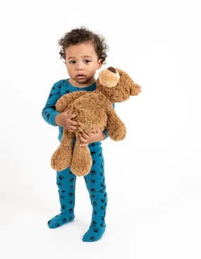 Kids Footed Blue Paw Print Pajamas