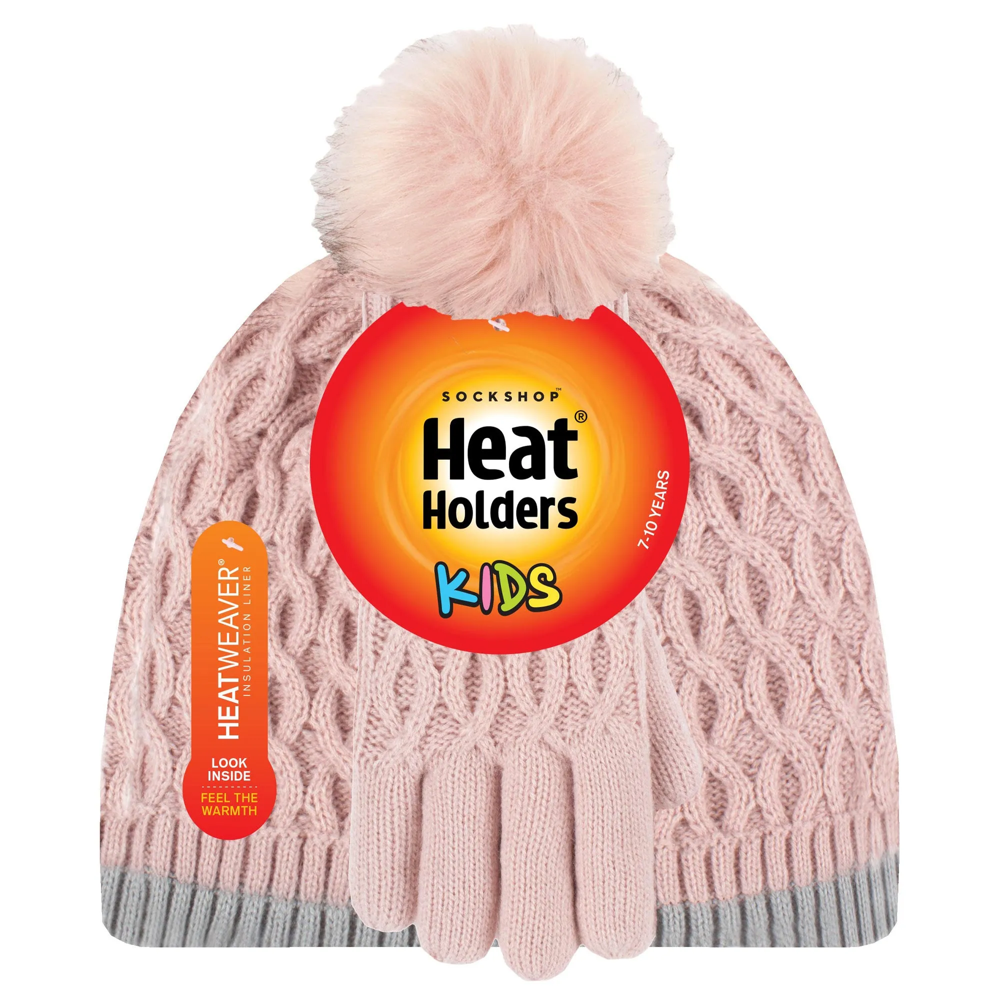 Kids Ice Palace Pom Pom Hat & Gloves - Dusky Pink