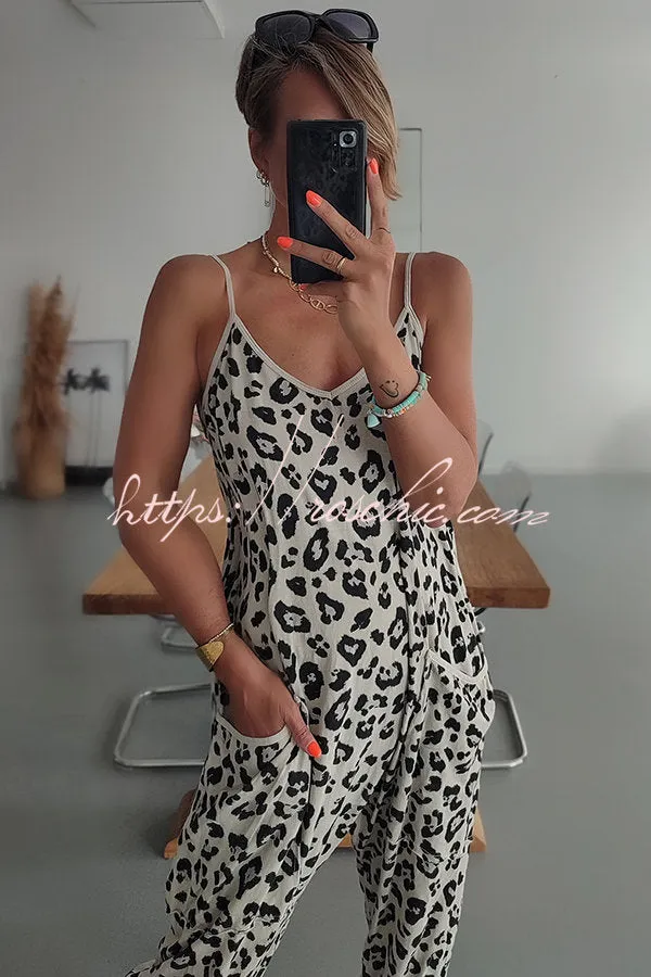 Kind and Casual Leopard Pocketed Relaxed Strap Jumpsuit