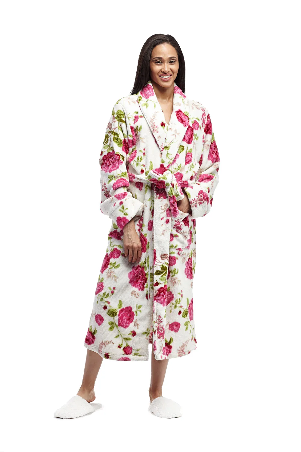 La Cera Floral Plush Fleece Bath Robe