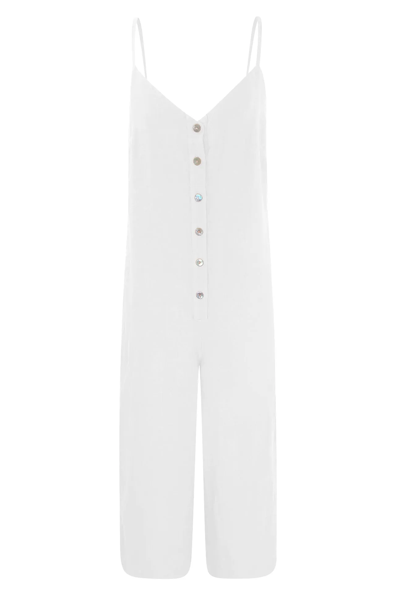 Linen Strapped Buttoned Jumpsuit