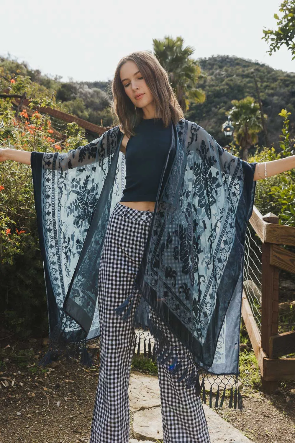 Lush Velvet Mesh Tapestry Kimono