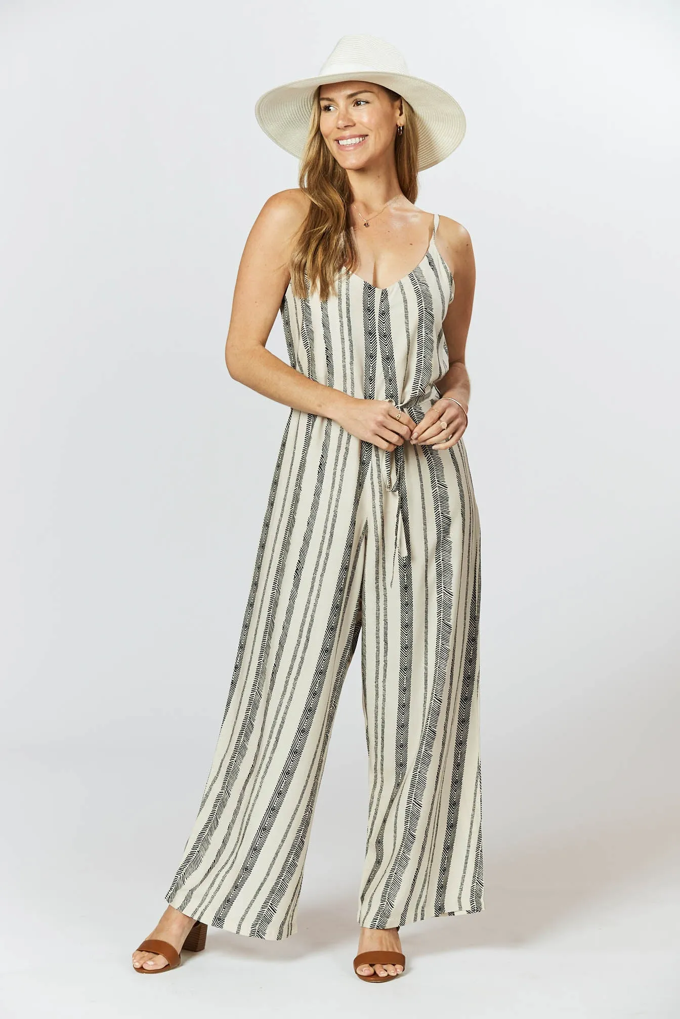 Melody Jumpsuit - Seashell Feather Stripe