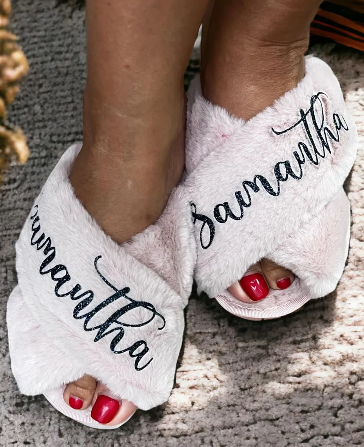 Personalized Fluffy Slippers - Christmas Gifts for Women - Bridal Party Gifts - Personalized Christmas Gift Box Ideas for Mom, Girlfriend - Bridesmaid Slippers Gifts