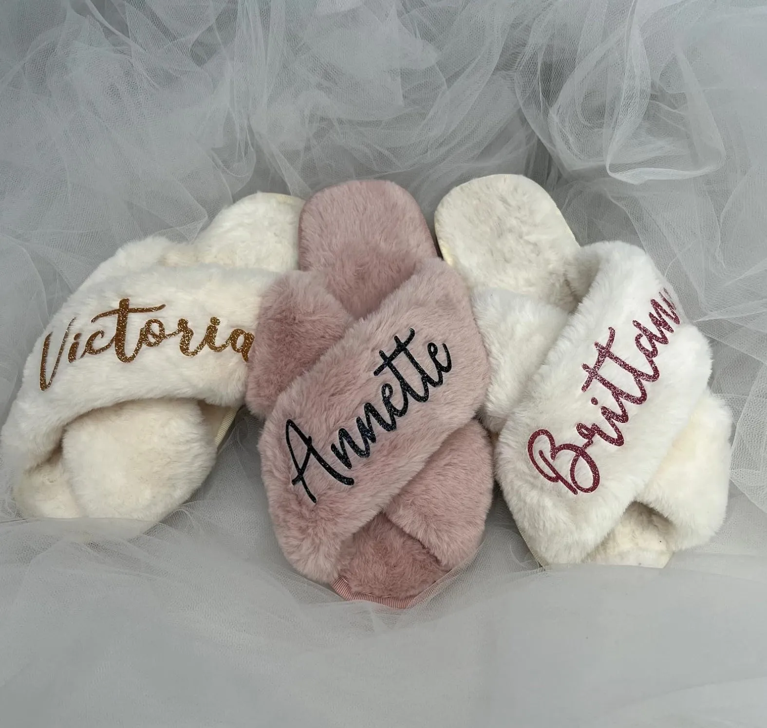 Personalized Fluffy Slippers - Christmas Gifts for Women - Bridal Party Gifts - Personalized Christmas Gift Box Ideas for Mom, Girlfriend - Bridesmaid Slippers Gifts