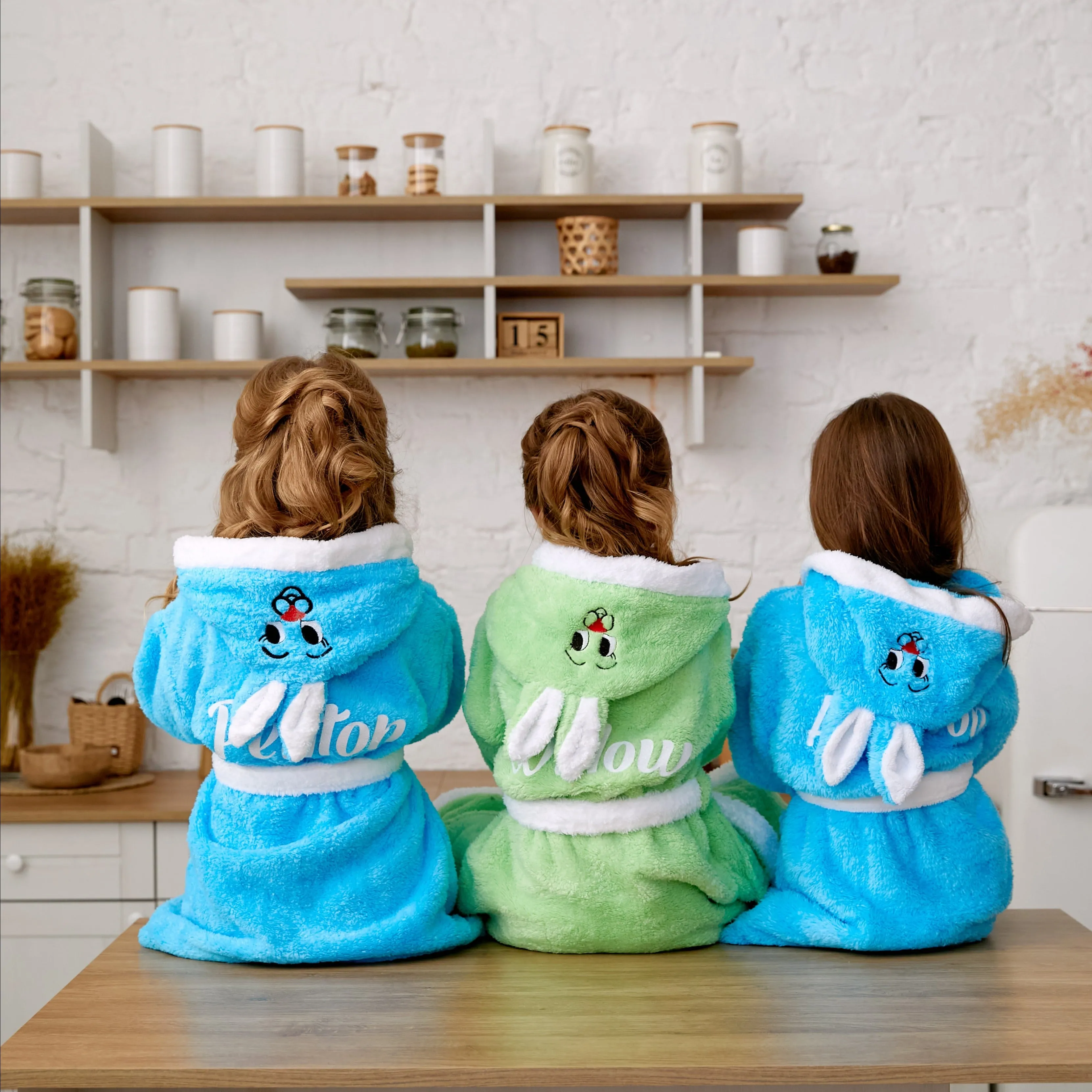 Personalized Rabbit Hooded Bathrobes for Kids - Script Glitter