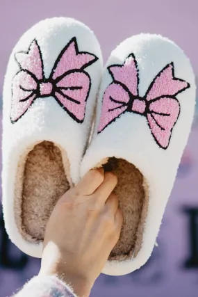 Pink Bowknot Fuzzy Slippers | PRE ORDER