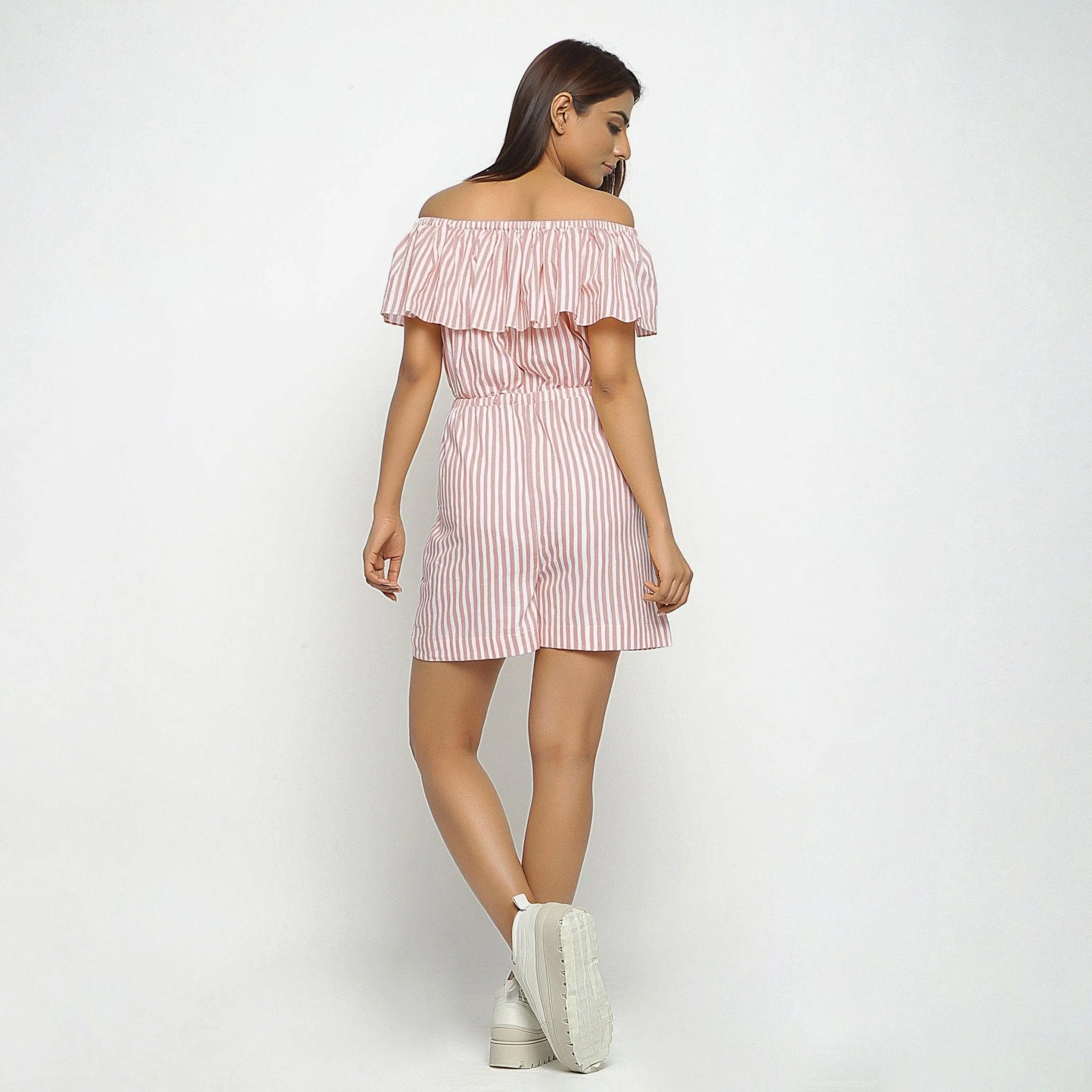 Pink Hand-Screen Print Cotton Elasticated Tube Neck Playsuit