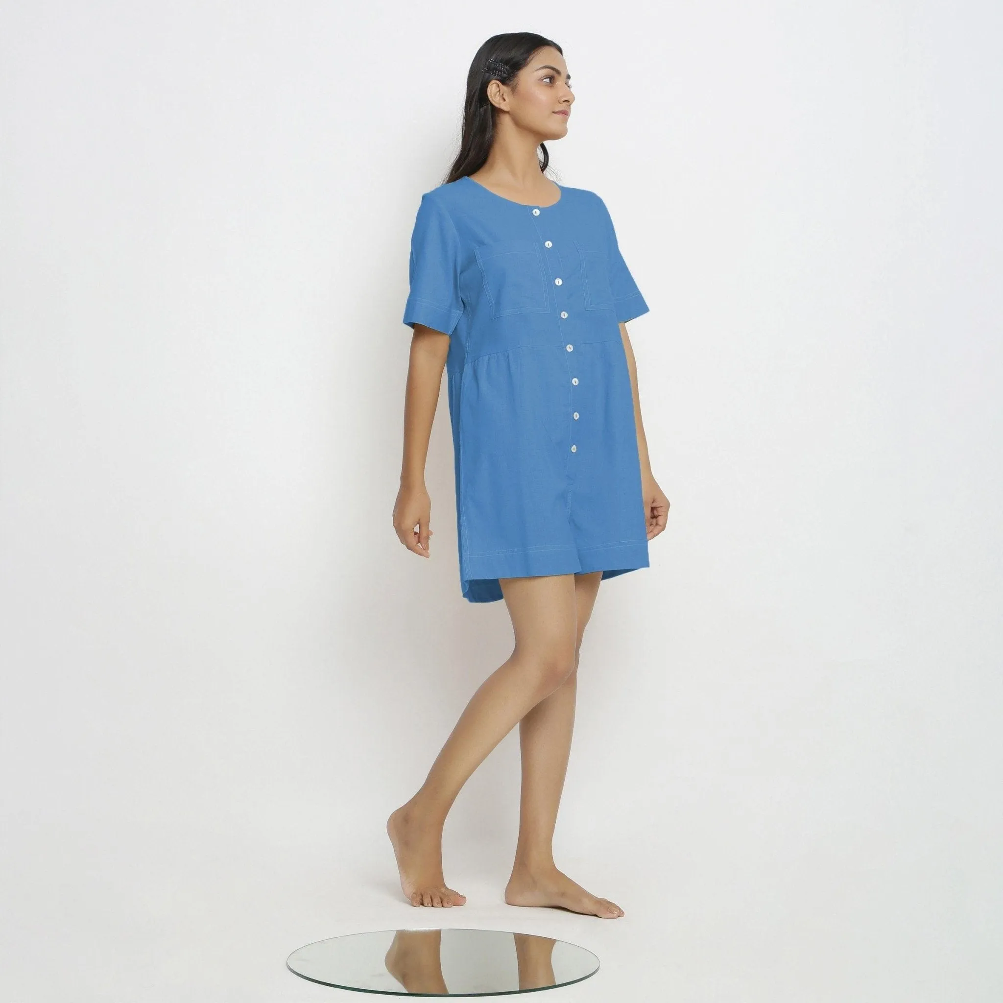 Powder Blue Button-Down Handspun Cotton Romper