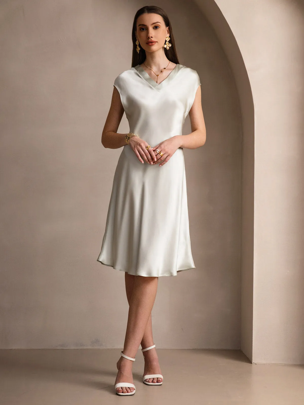 Pure Silk Elegant Short Sleeves Nightgown