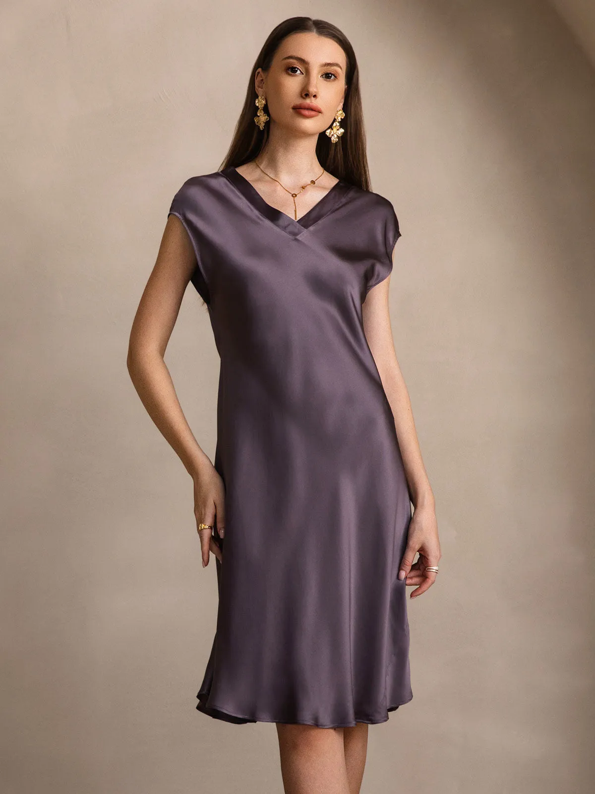 Pure Silk Elegant Short Sleeves Nightgown