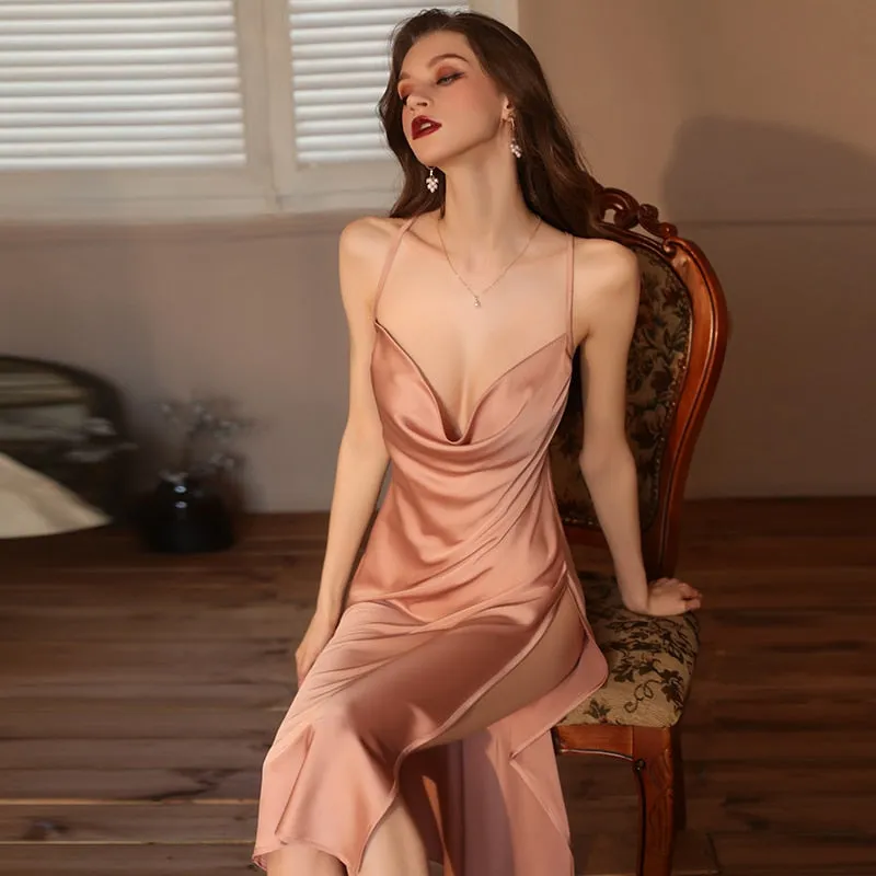 Purpdrank - Sexy Women Pajamas V-neck Pajamas Long Suspender Nightdress Female Pajamas Silk Nightgown Sexy Women Dress Nightgowns Nightdress