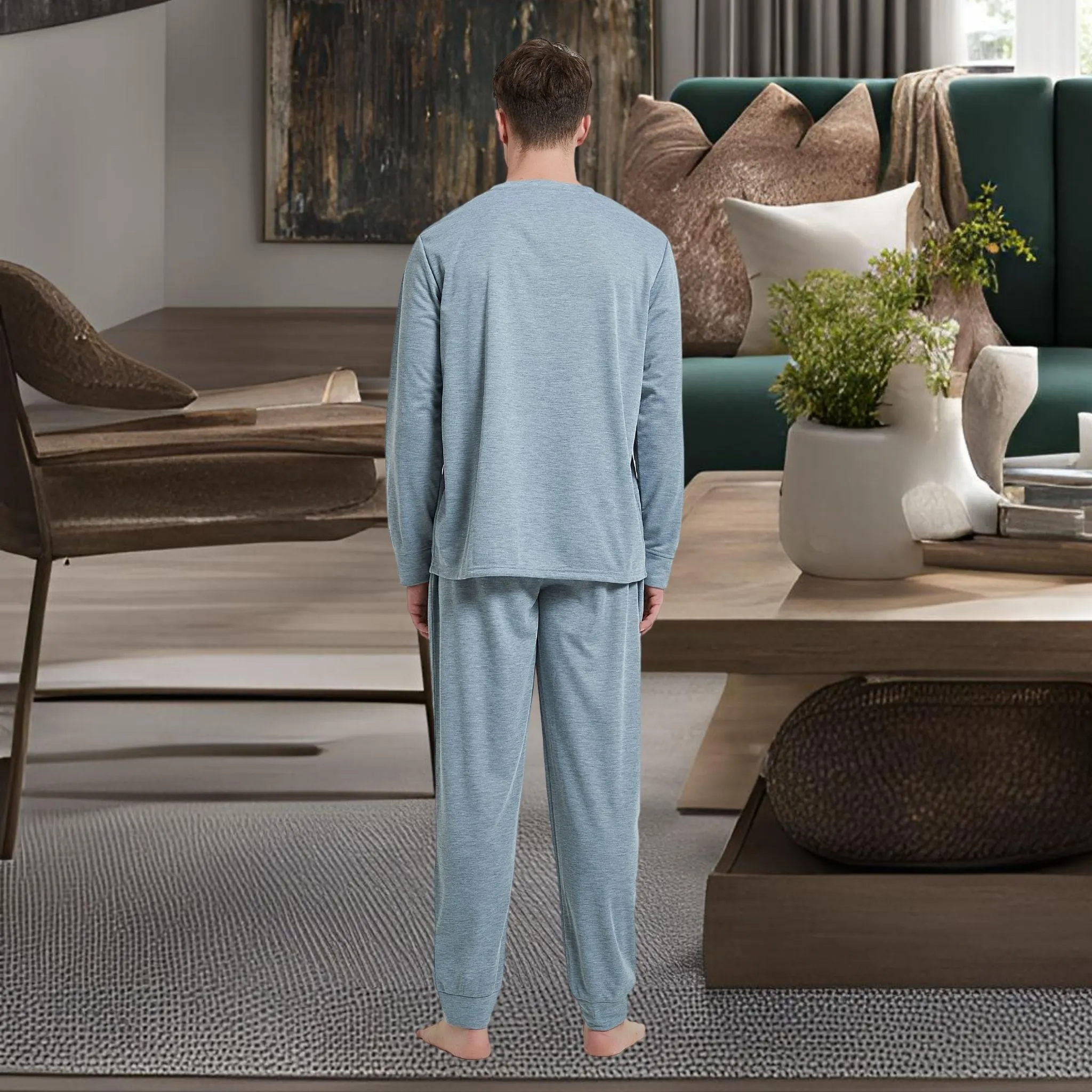 Pyjama Sets with Gray Cuffed Sleeves and Matching Bottoms