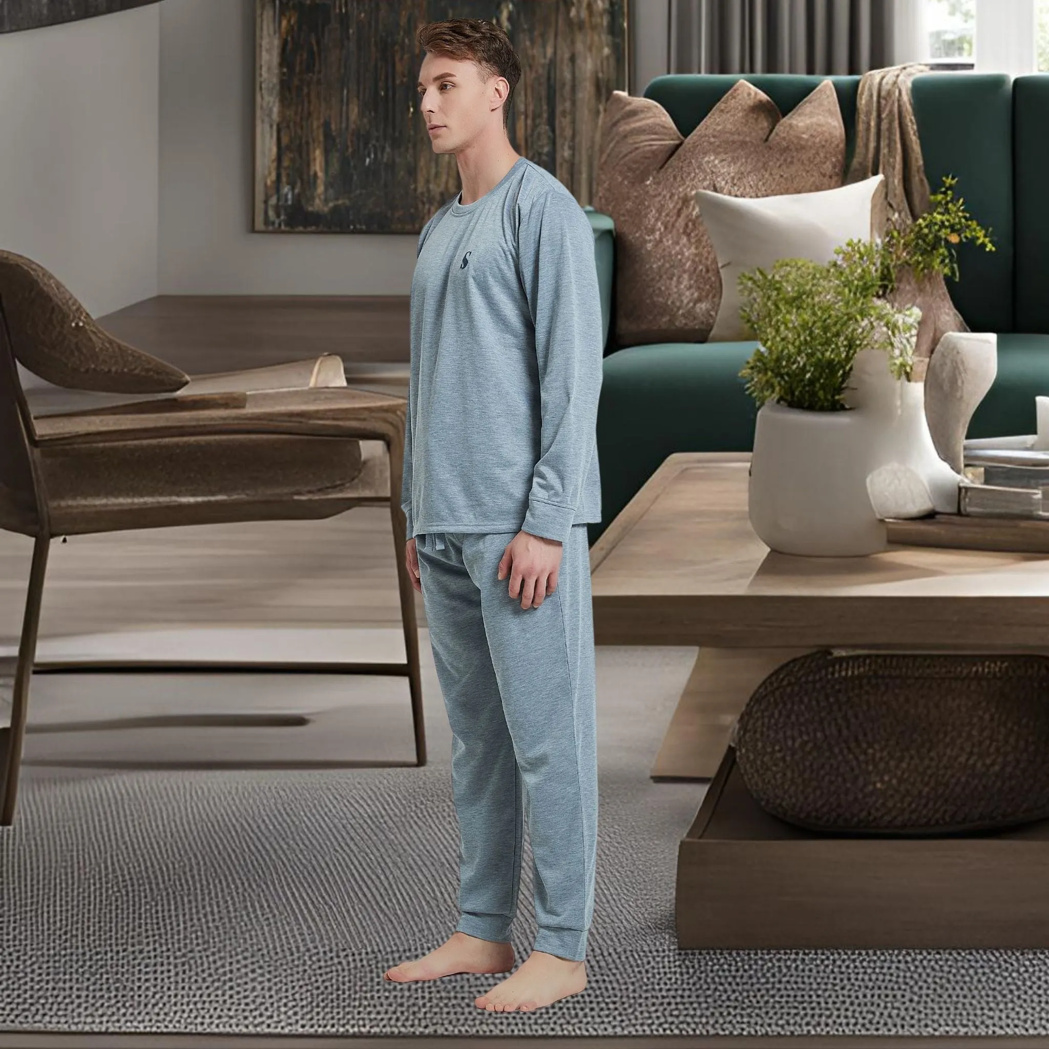 Pyjama Sets with Gray Cuffed Sleeves and Matching Bottoms