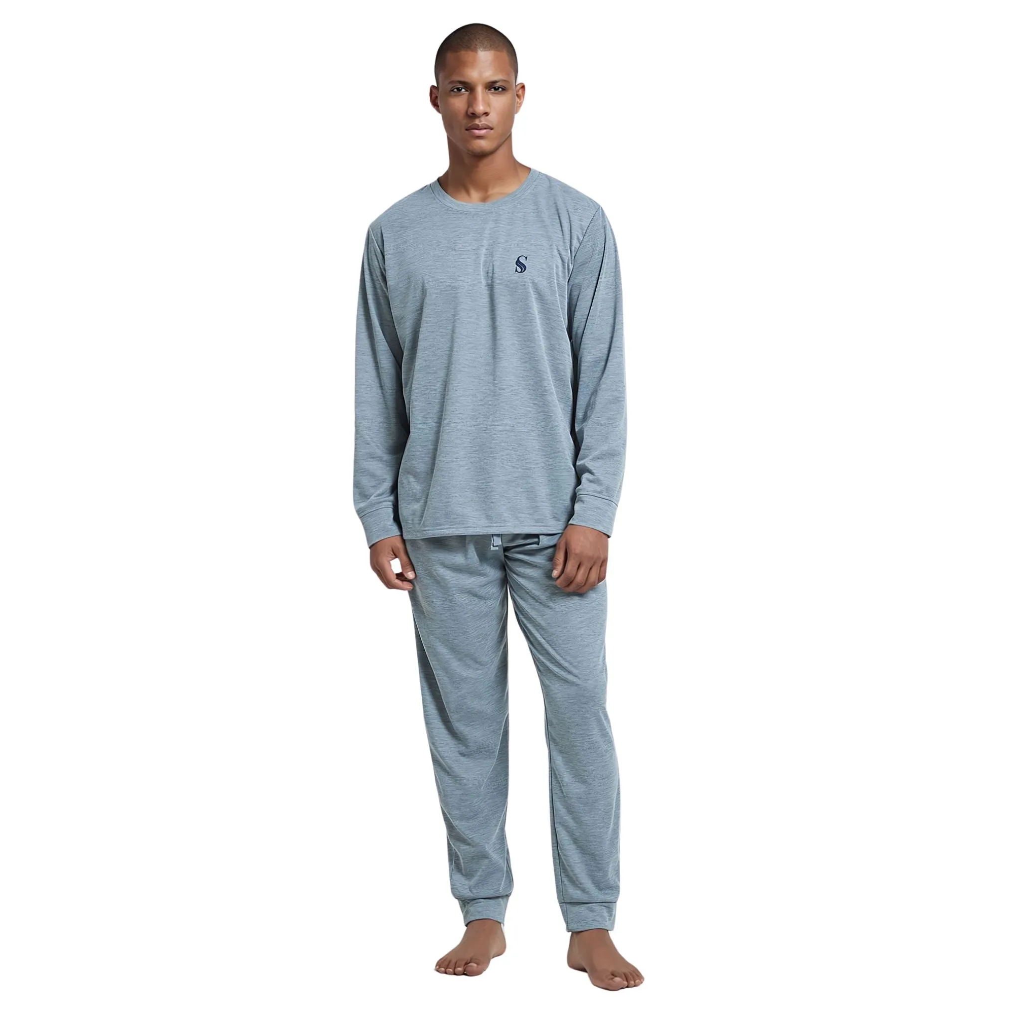 Pyjama Sets with Gray Cuffed Sleeves and Matching Bottoms