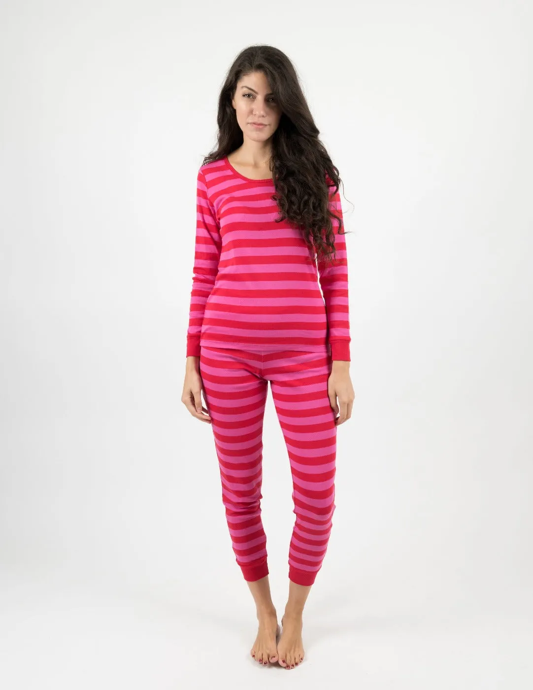 Red & Pink Stripes Matching Family Pajama Set