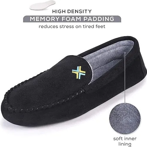 Roxoni Men Slippers, Suede Moccasin Slipper with Memory Foam